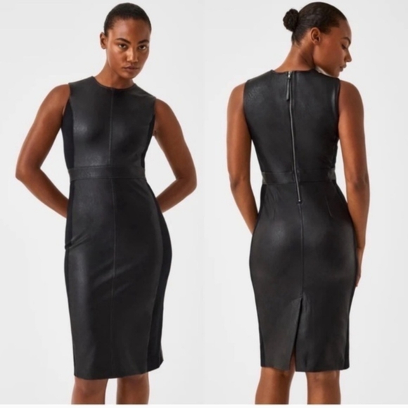 Spanx mix media faux leather‎ black dress size sm - Picture 1 of 8